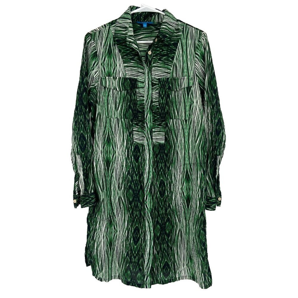 Derek Lam Design Nation Women L Shirt Dress Green Printed Button Front Casual